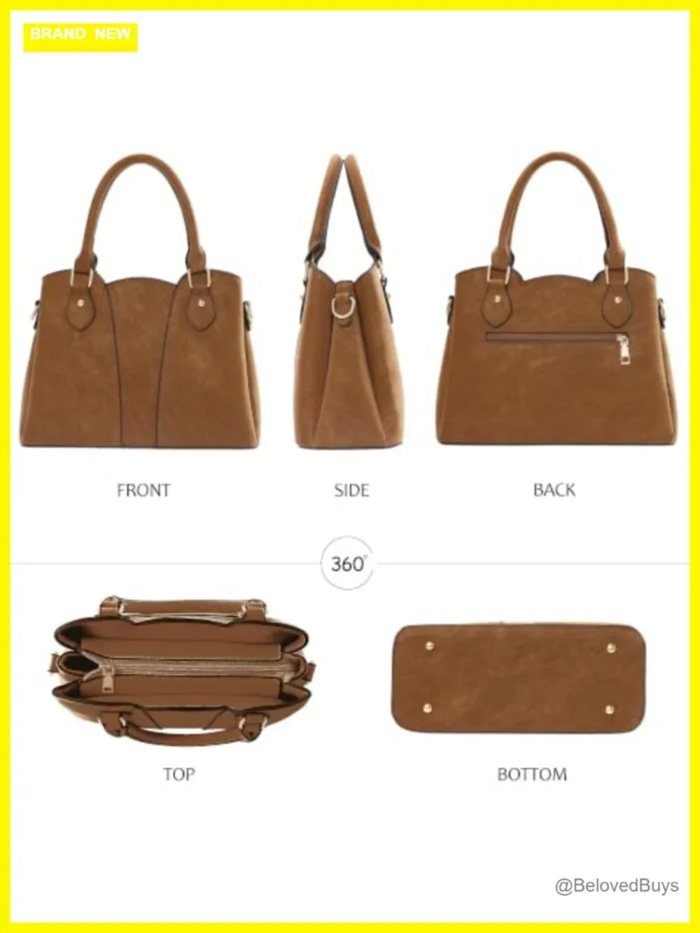 Vegan Leather Crossbody Tote Satchel Handbag with Zipper